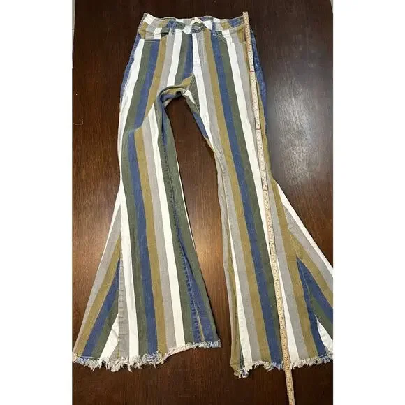 Altard State Striped Flare Bell Bottom Jeans Women Large Boho Western Cowgirl - Picture 8 of 9